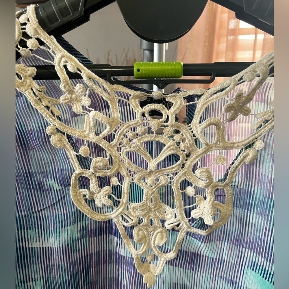 Como Vintage sheer blouse embroidered lagenlook cottagecore small art deco blue - Picture 3 of 6